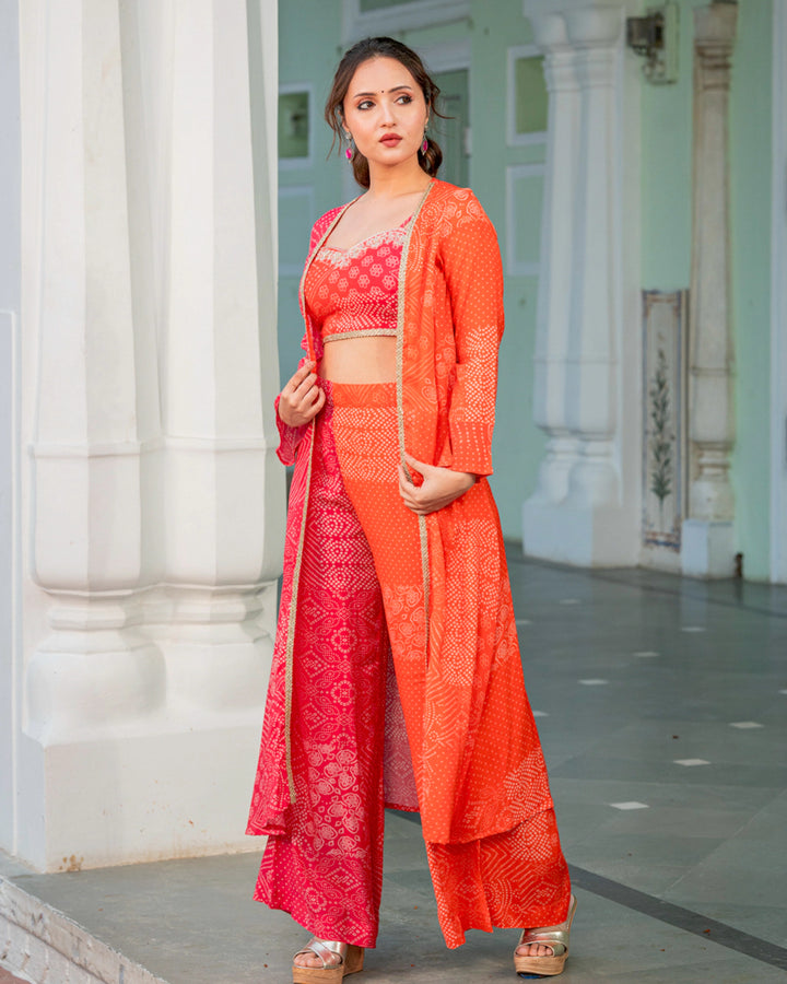 Orange Bandhani Jacket-Sharara Set