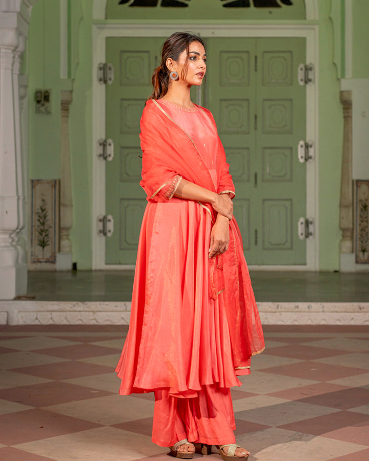 Salmon Pink Embroidered Suit Set