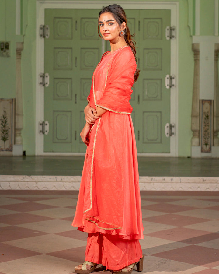 Salmon Pink Embroidered Suit Set