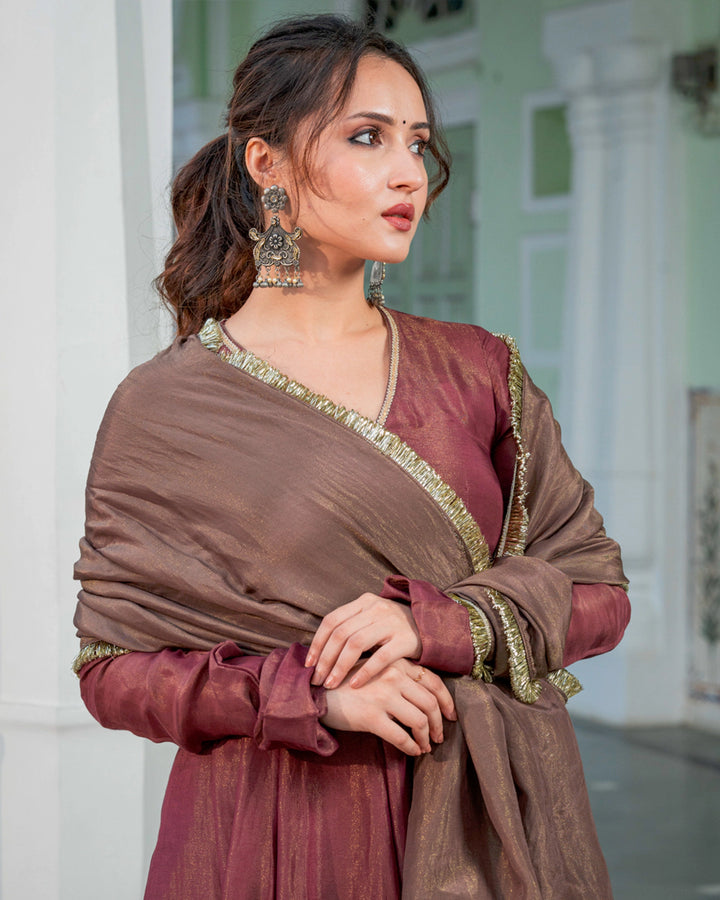 Wine Kalidaar Solid Suit Set