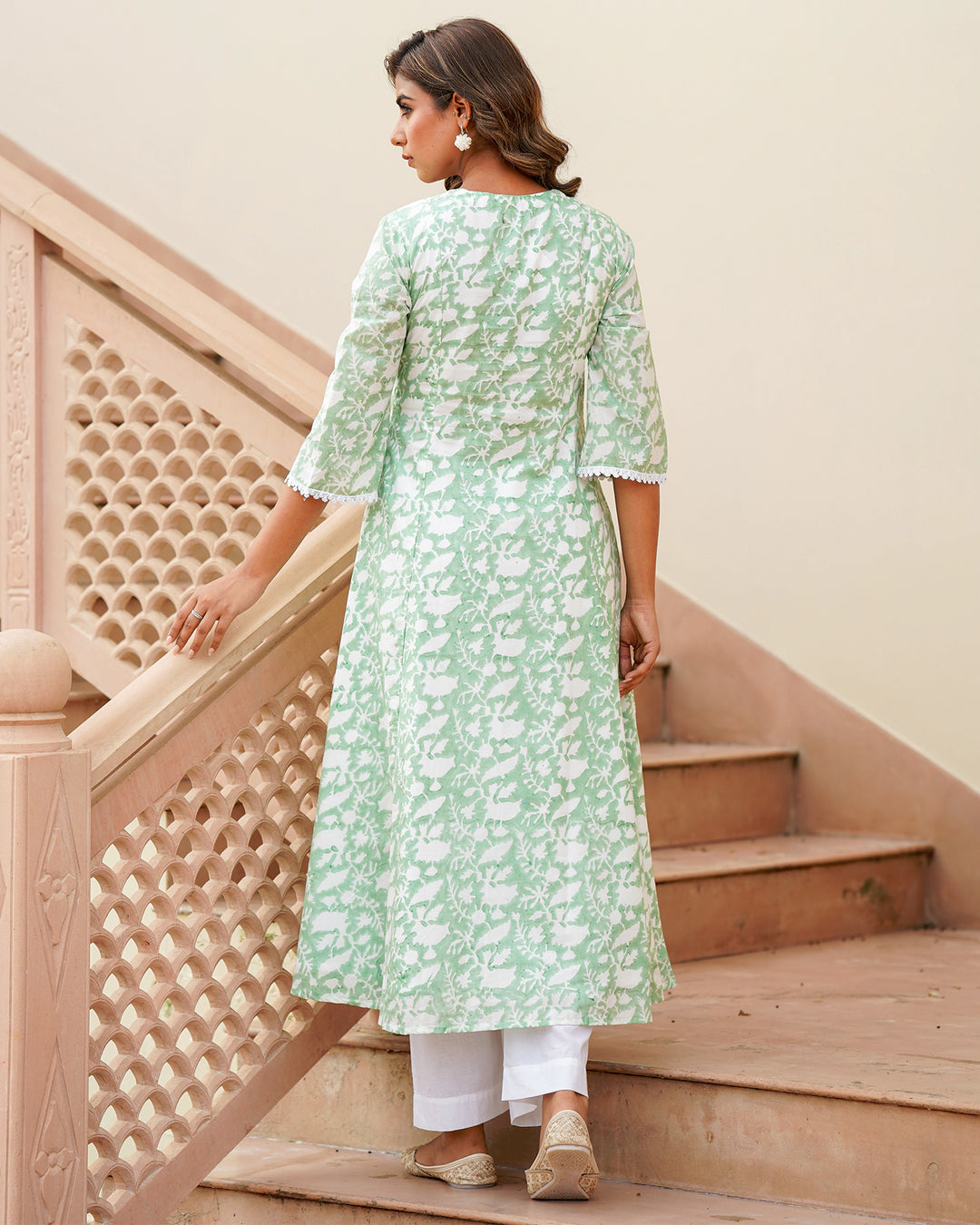 Turquoise Handblock Kurta Set