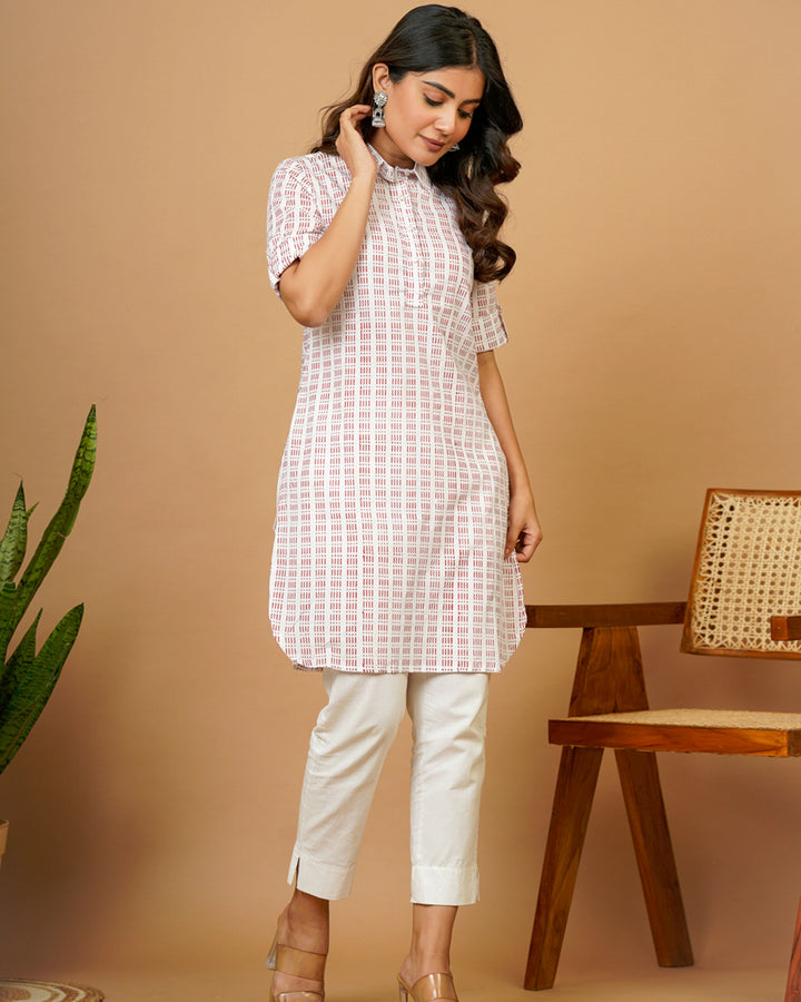 White Red Tribal Kurti