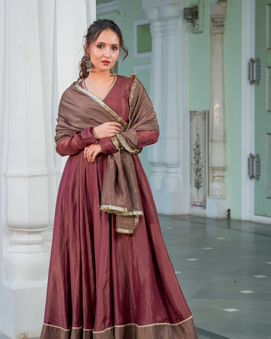 Wine Kalidaar Solid Suit Set