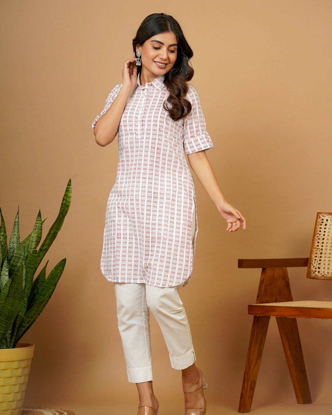 White Red Tribal Kurti