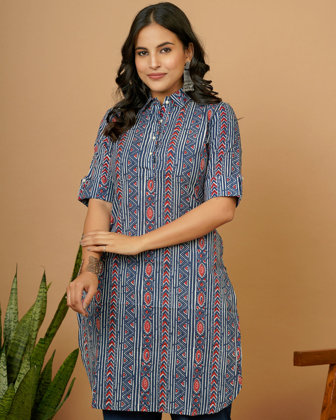 Indigo Red Tribal Kurta