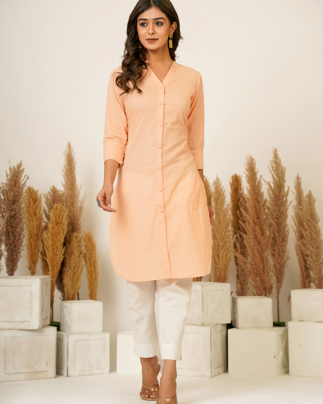 Peach Button Down Kurti