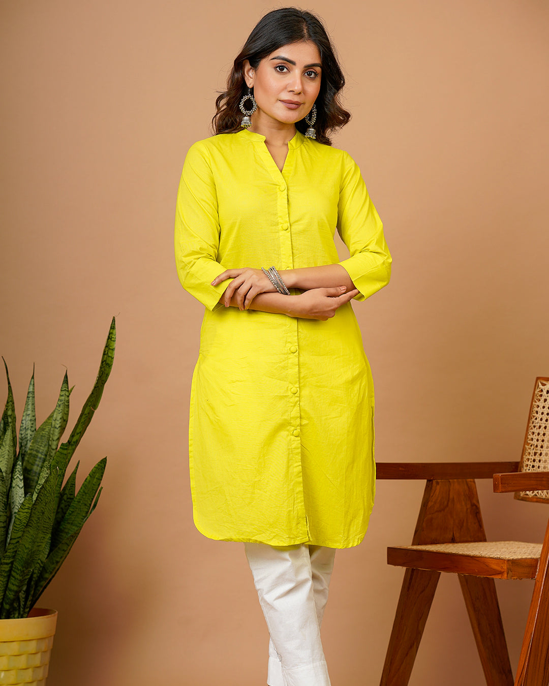 Neon Green Button Down Kurti