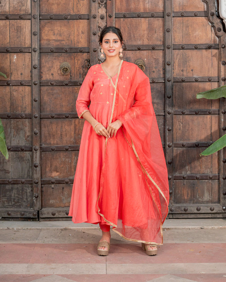 Salmon Angrakha Solid Suit Set