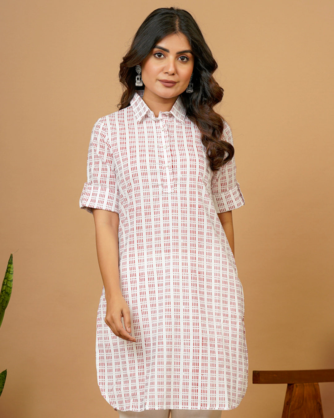 White Red Tribal Kurti