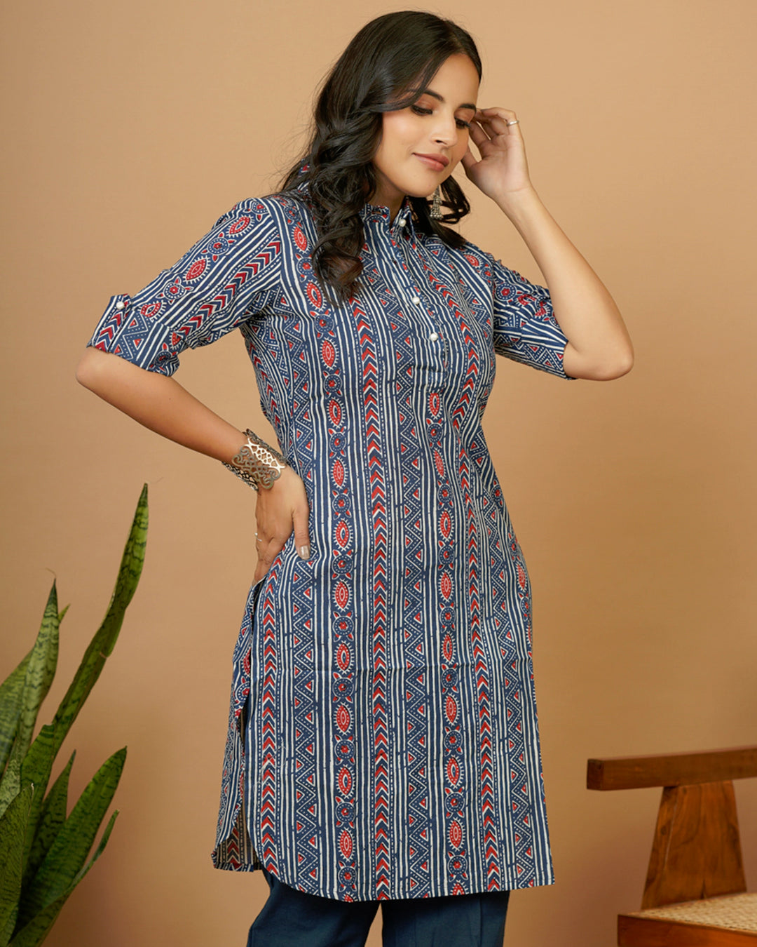 Indigo Red Tribal Kurta