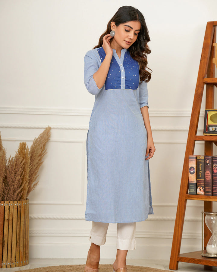 Blue Stripes Straight Kurti