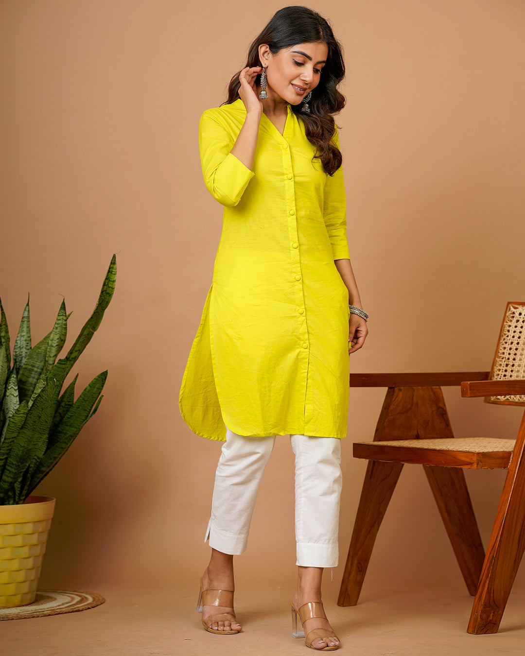 Neon Green Button Down Kurti