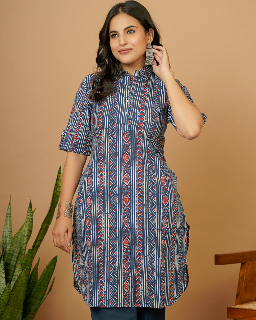 Indigo Red Tribal Kurta