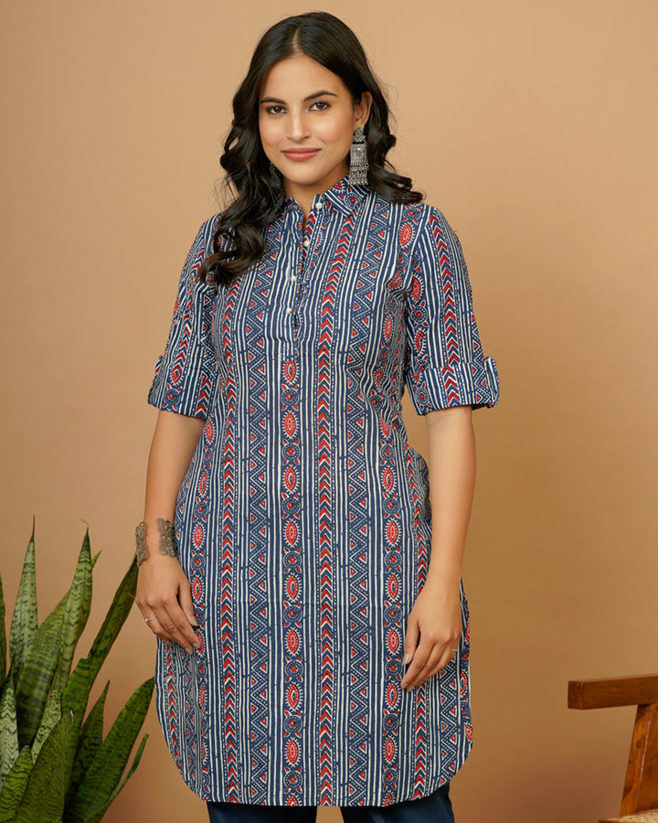 Indigo Red Tribal Kurta