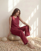Maroon Vest Linen Co-ord Set