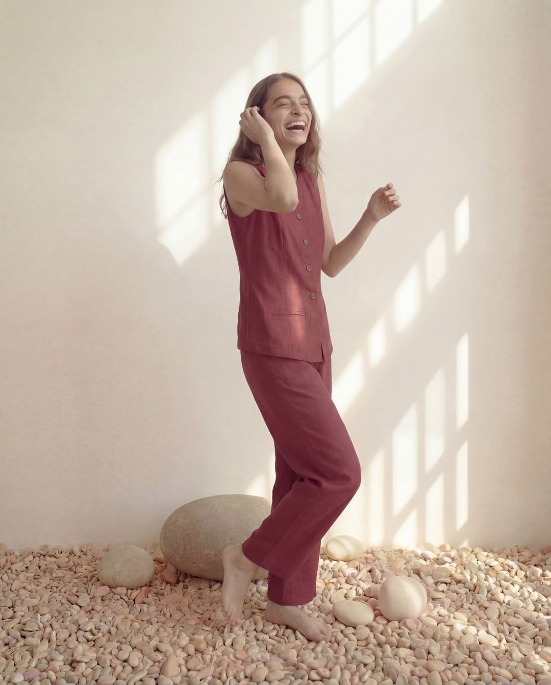 Maroon Vest Linen Co-ord Set