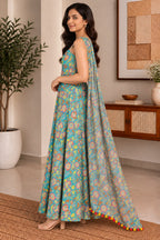 Blue Floral Muslin Suit Set