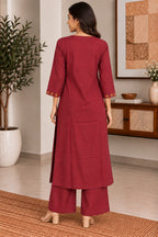 Maroon Mirror Work A-line Kurta Set