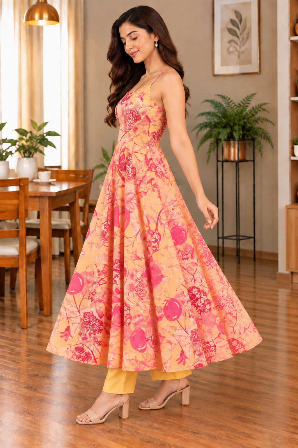 YELLOW ANARKALI FLOWER SET
