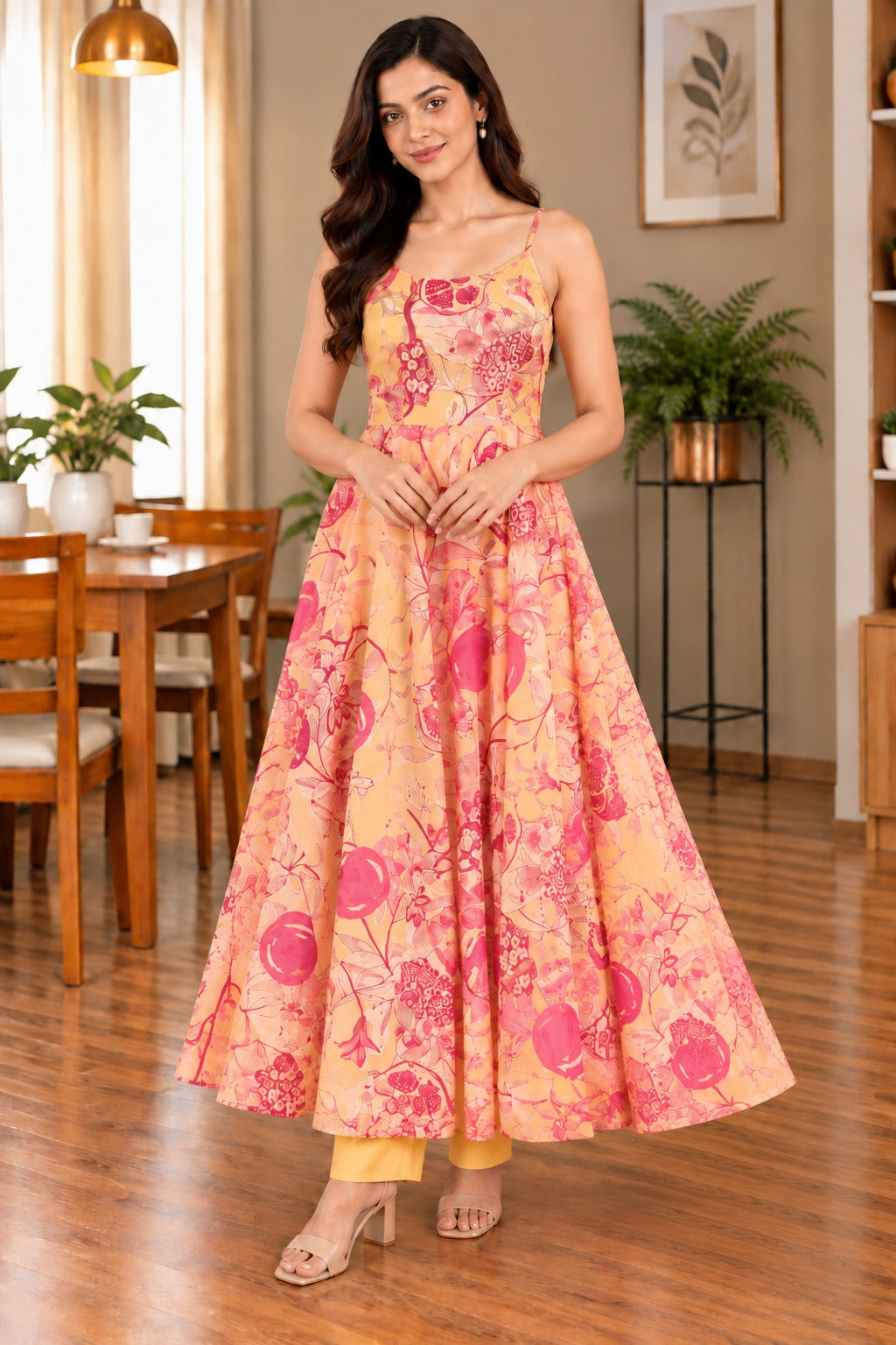 YELLOW ANARKALI FLOWER SET
