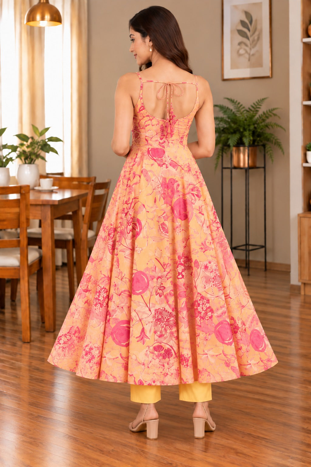 YELLOW ANARKALI FLOWER SET