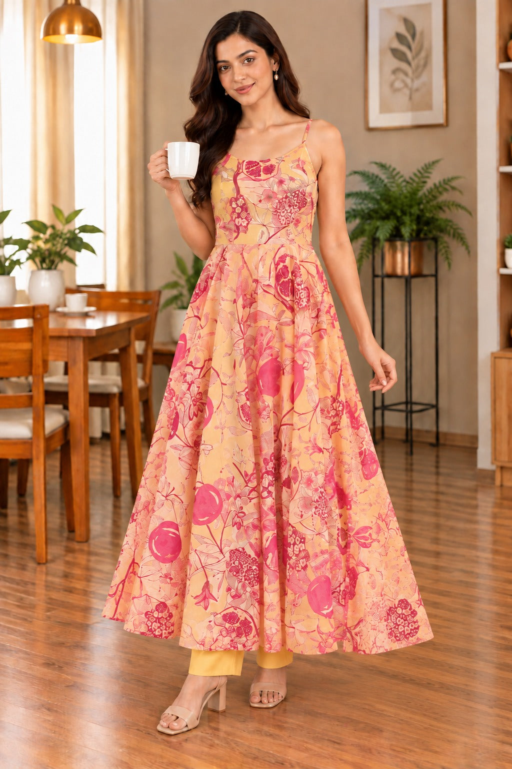 YELLOW ANARKALI FLOWER SET