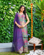 Purple Ikat Tissue Palazzo Suit