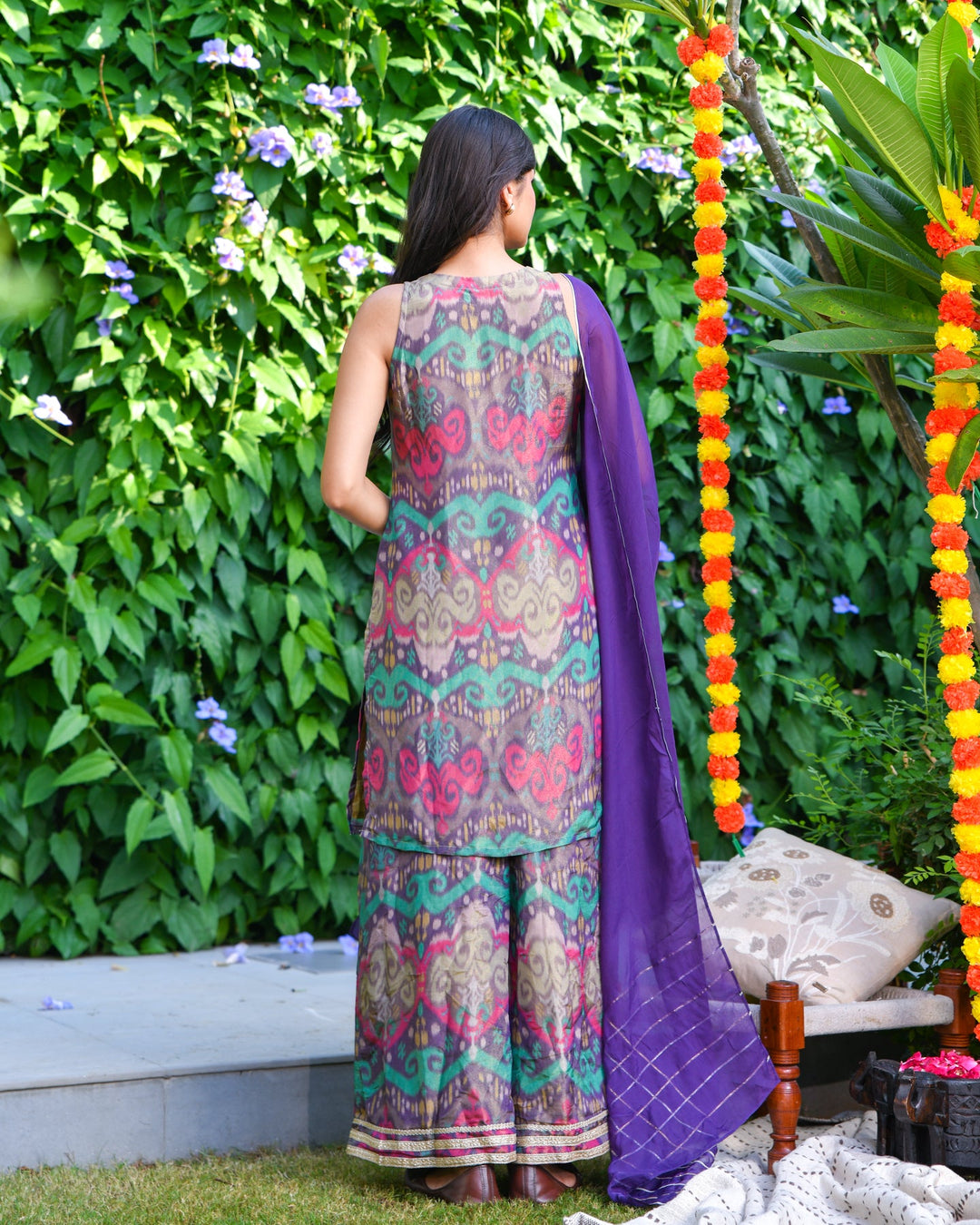 Purple Ikat Tissue Palazzo Suit