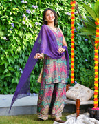 Purple Ikat Tissue Palazzo Suit