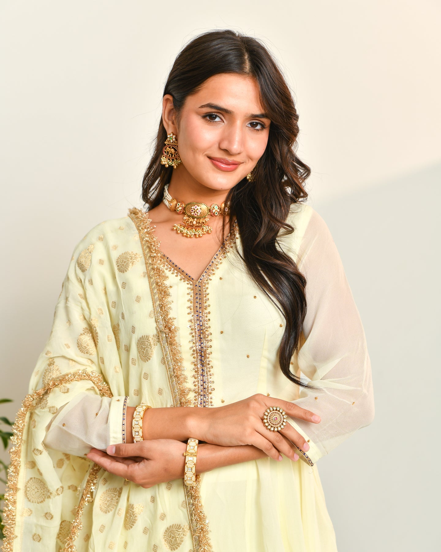 Off White Embroidered Anarkali Suit