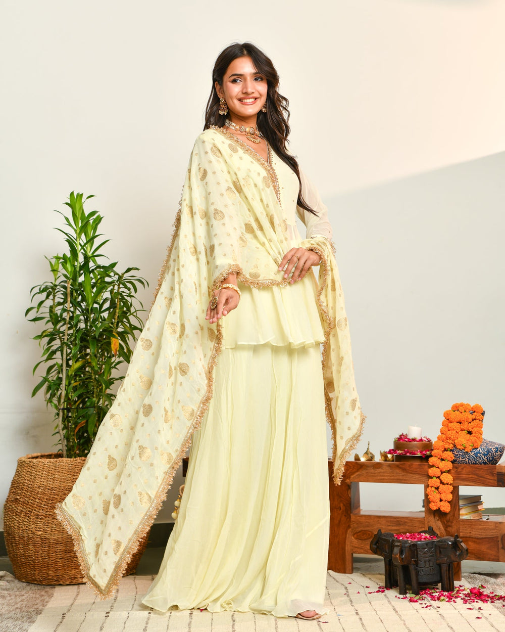 Off White Embroidered Anarkali Suit Set