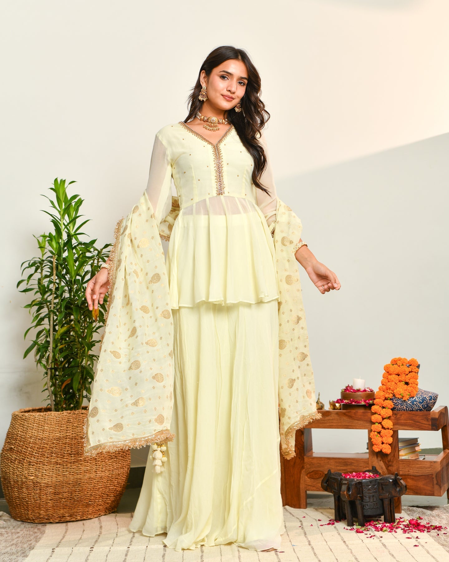 Off White Embroidered Anarkali Suit