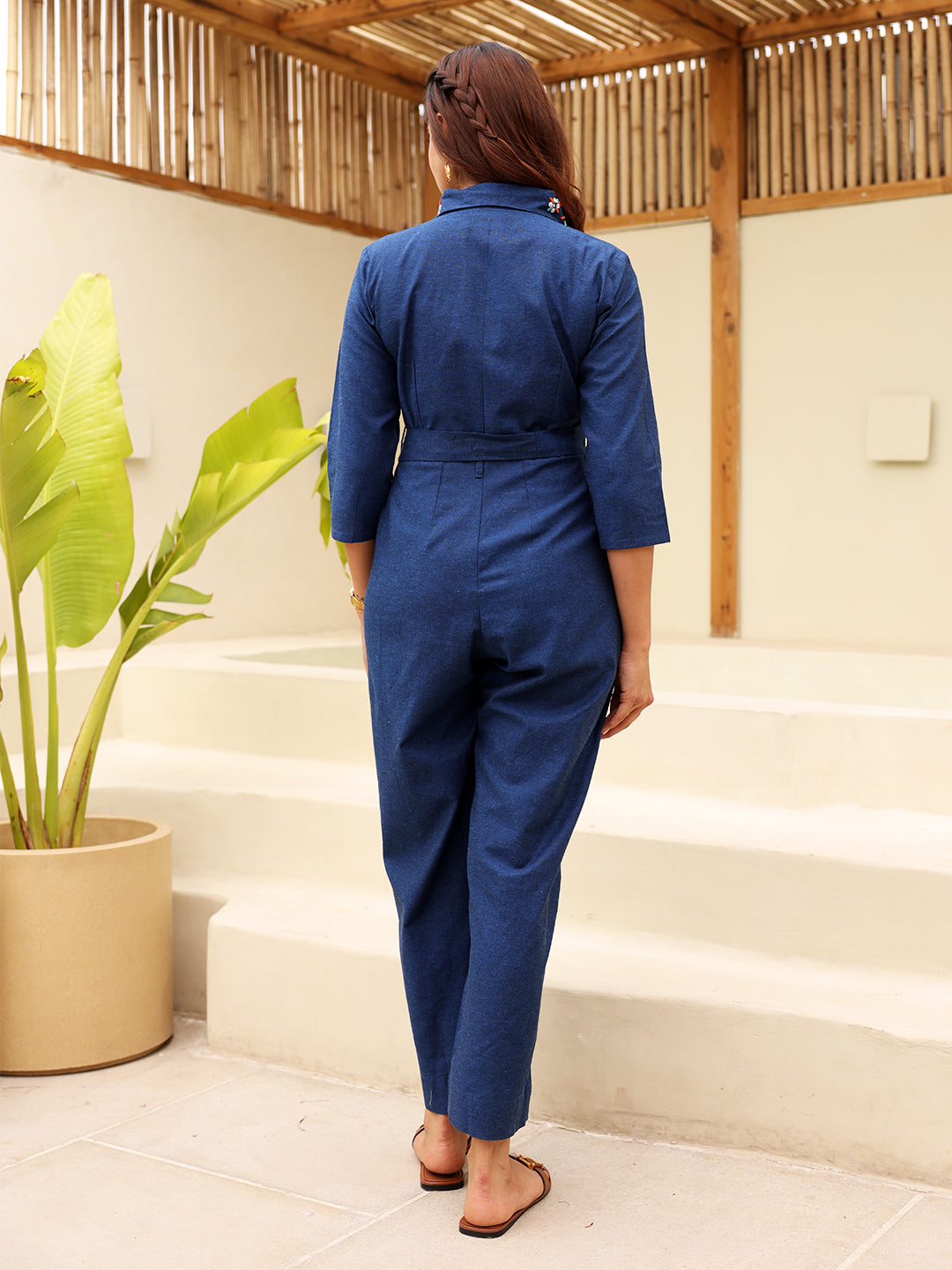 Navy Blue Embroidered Jumpsuit