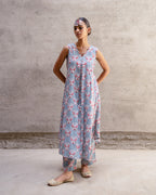Grey Block Buta A-Line Kurta Set