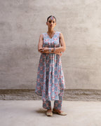 Grey Block Buta A-Line Kurta Set