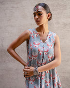 Grey Block Buta A-Line Kurta Set