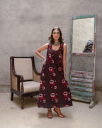 Brown Block Big Buta A-Line Dress