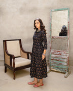 Black Buta Block A-line Dress