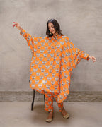Bright Orange Block Buta Kurta Set