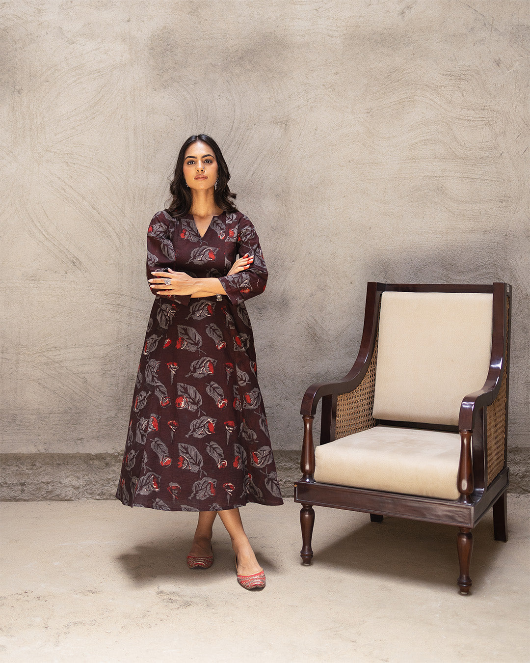 Deep Brown Block Buta Cotton Kurta