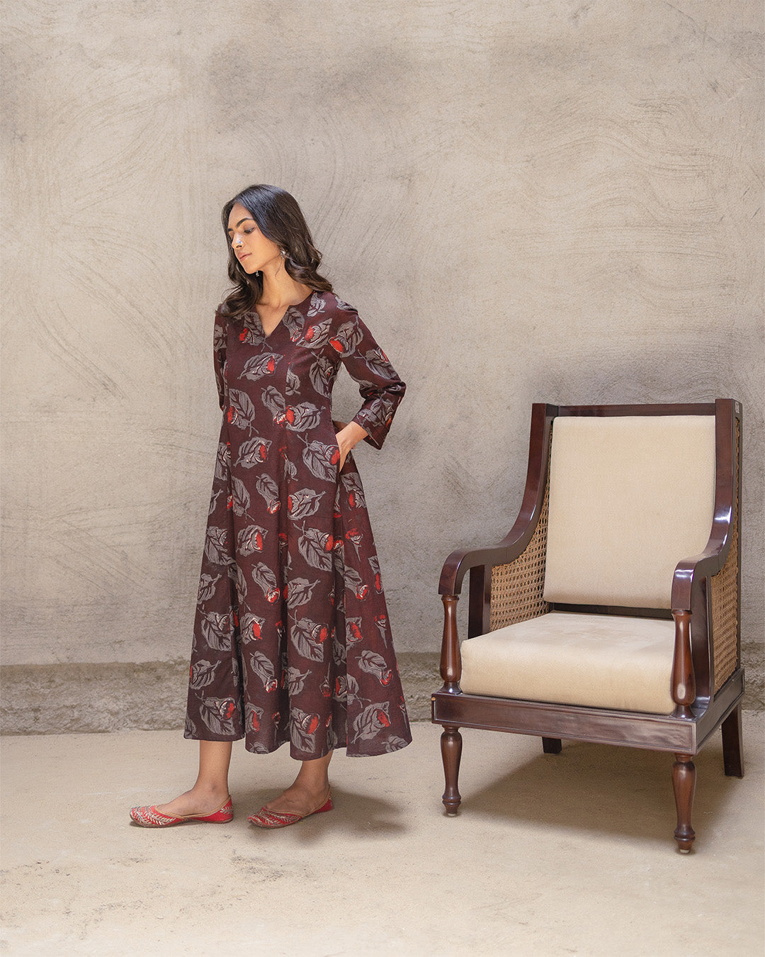 Deep Brown Block Buta Cotton Kurta