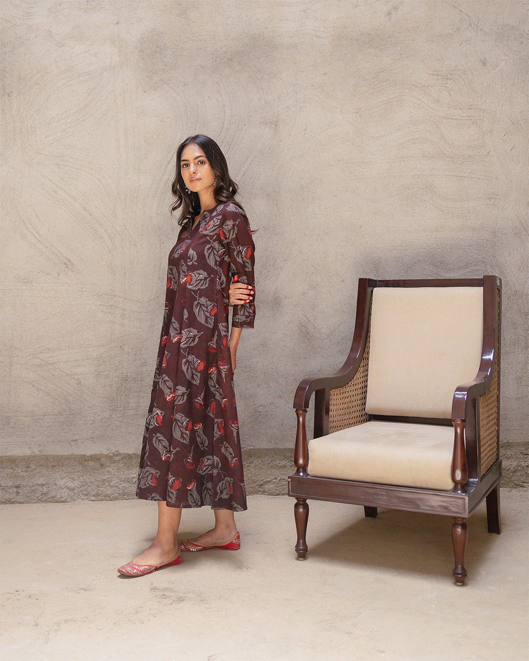 Deep Brown Block Buta Cotton Kurta