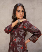 Deep Brown Block Buta Cotton Kurta