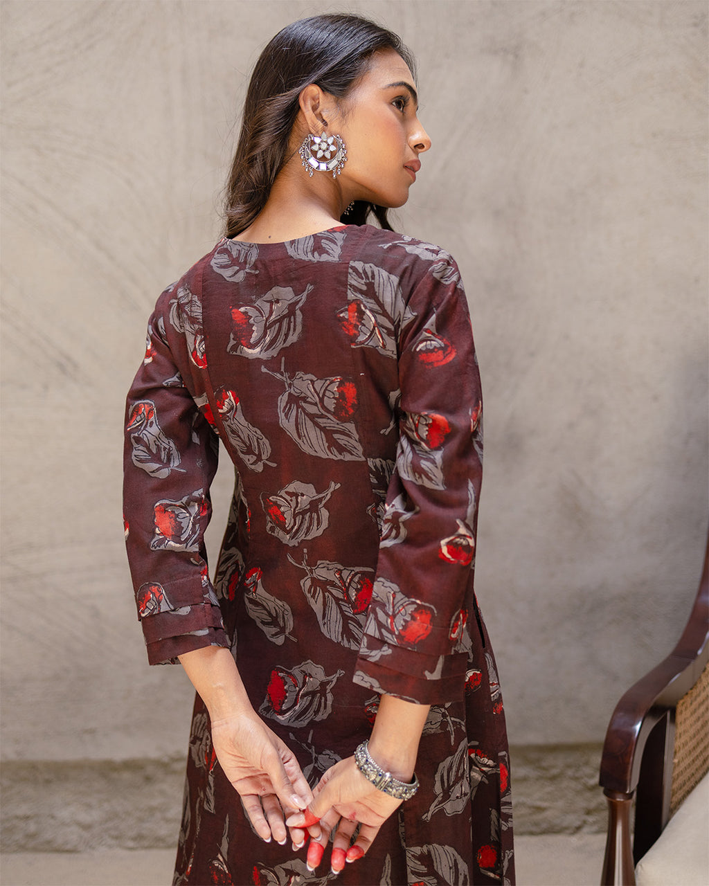 Deep Brown Block Buta Cotton Kurta