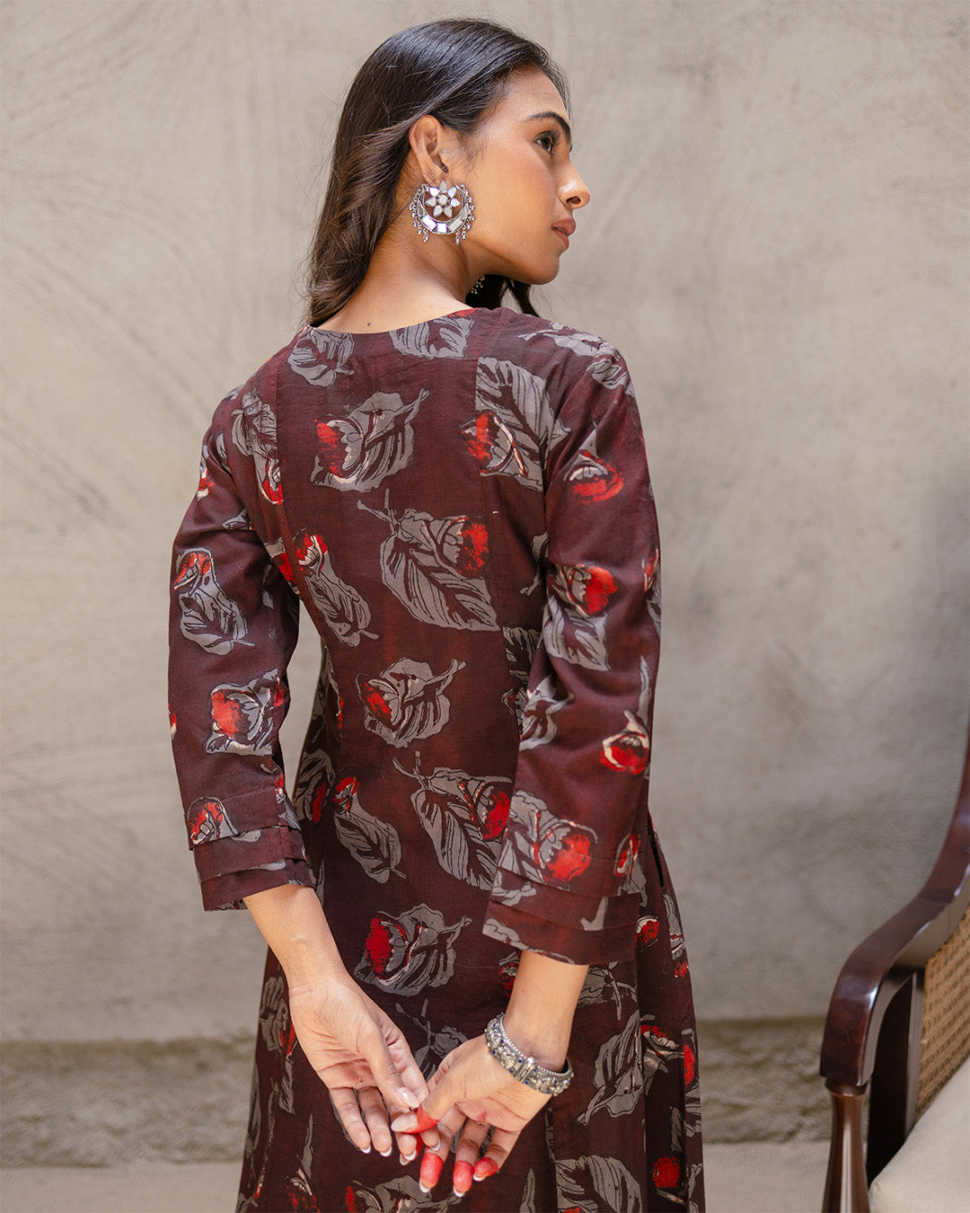 Deep Brown Block Buta Cotton Kurta
