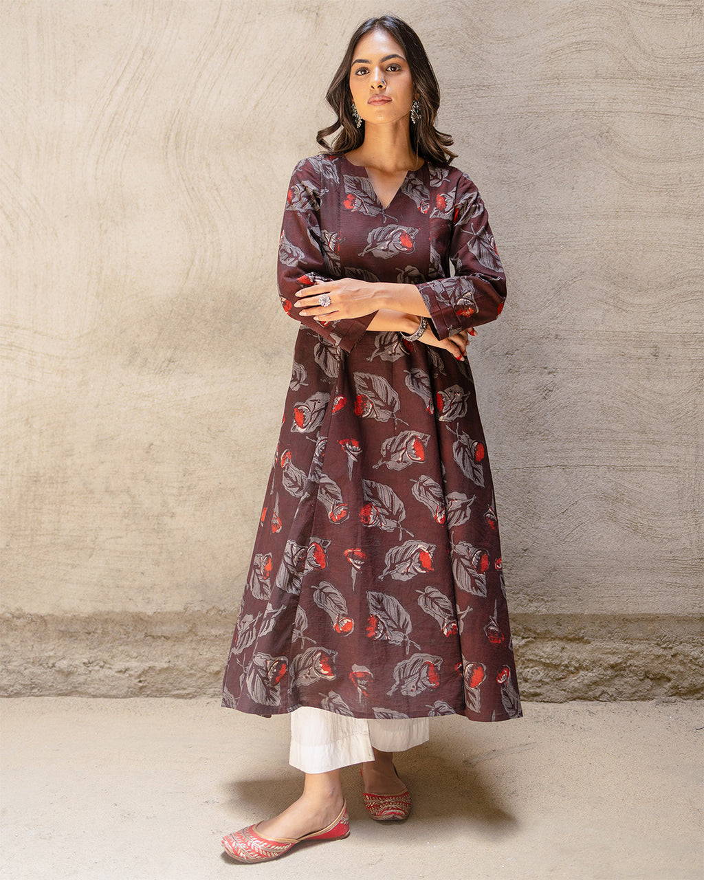 Deep Brown Block Buta Cotton Kurta