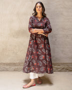 Deep Brown Block Buta Cotton Kurta