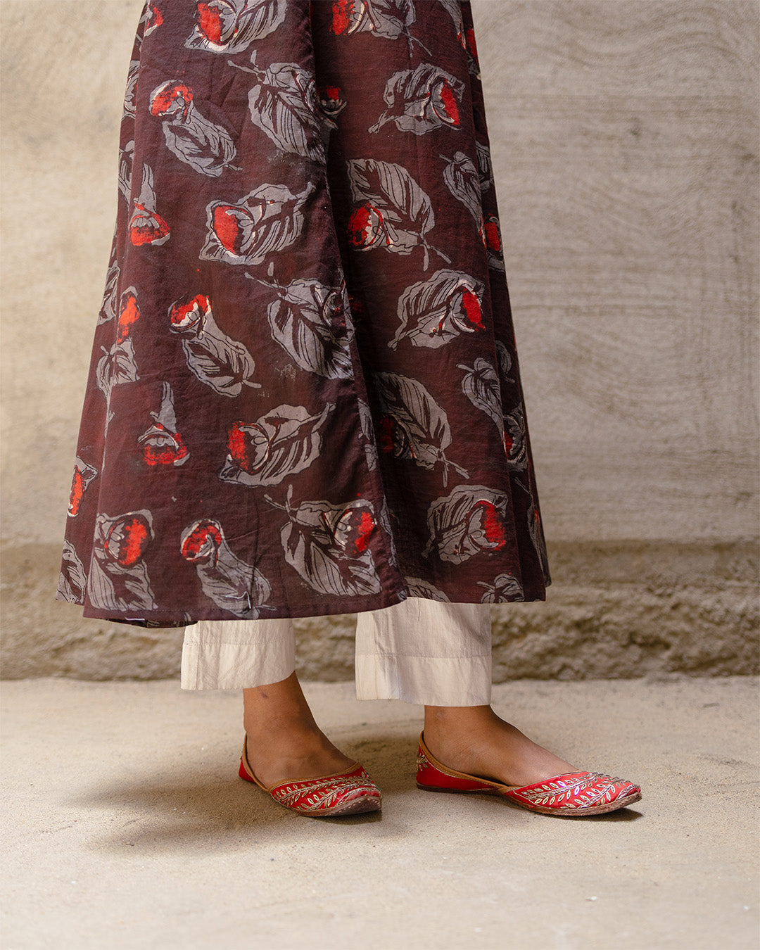 Deep Brown Block Buta Cotton Kurta