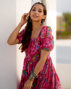 Fuschia Tiered Flared Dress