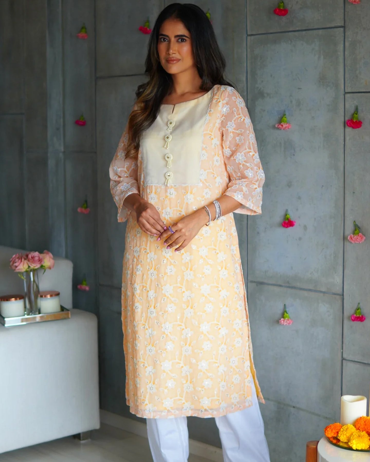 Yellow Floral Kurta Set
